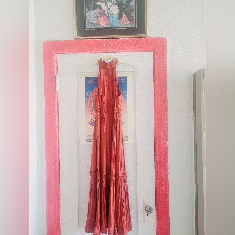 Elegant Anthropologie 2023 Rust Maxi Dress